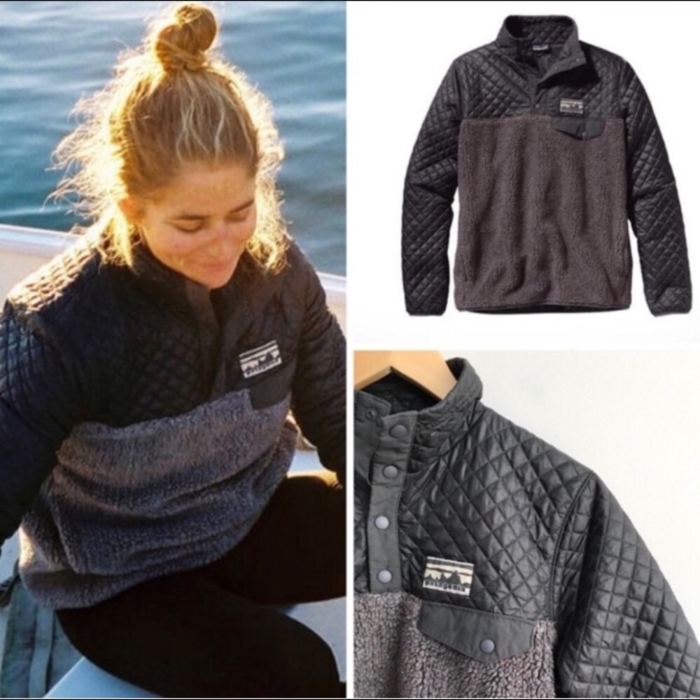 Patagonia Quilted Black & Gray Pullover Fleece